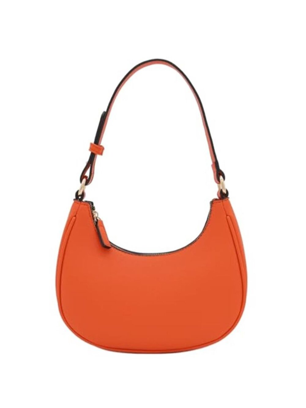 Burnt Orange Crescent Shoulder Bag Underarm Purse PU Leather Gold Hardware